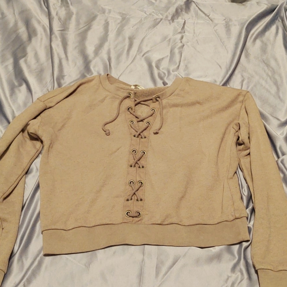 American Eagle Olive green lace up cropped sweater